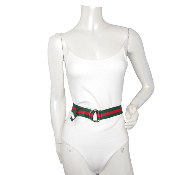 Canvas Cotton Stripe Double D-Ring Belt Green Red Casual Classic Unisex - Picture 2 of 4